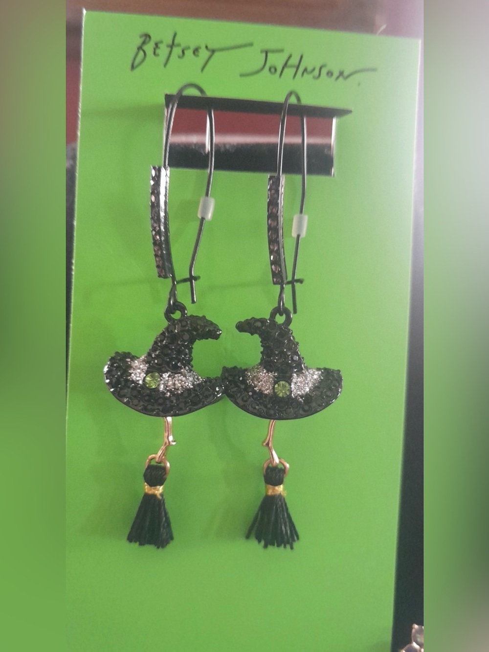 BETSEY JOHNSON Halloween Witch Hat & Attached Broom Dangle Earrings NEW NWT